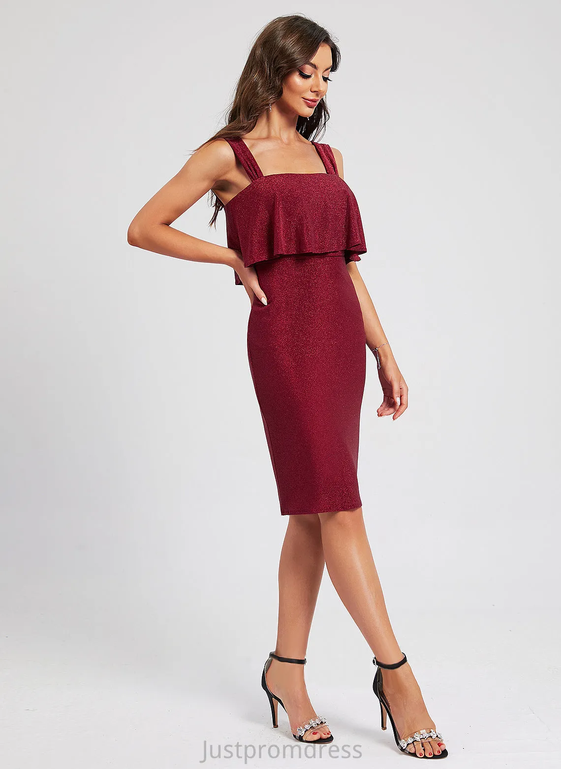 Polyester Cocktail Dresses Teagan Dress With Sheath/Column Cocktail Knee-Length Neckline Ruffle Square