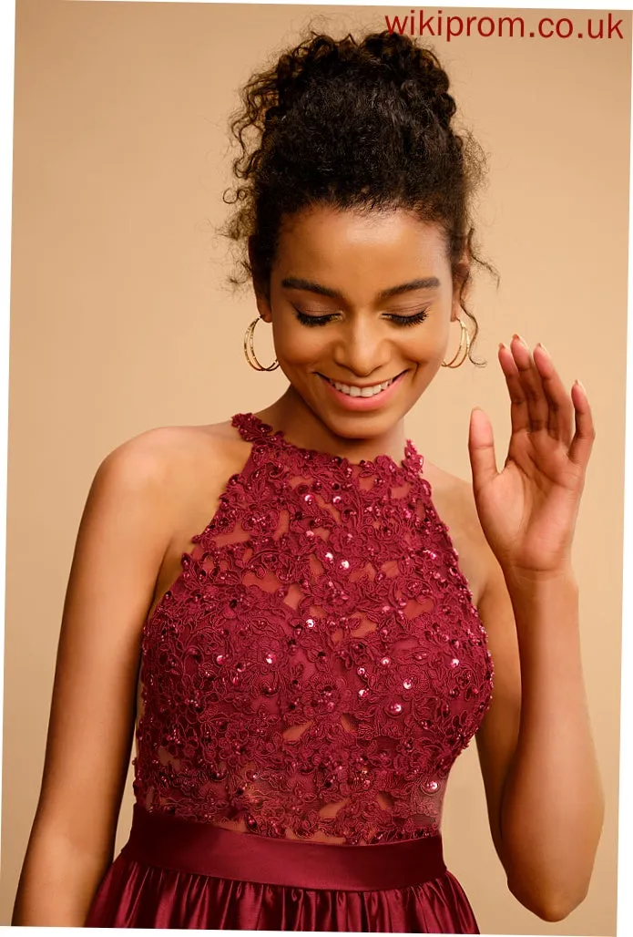 Prom Dresses Satin Floor-Length Sequins Halter Ball-Gown/Princess Lace With Penelope