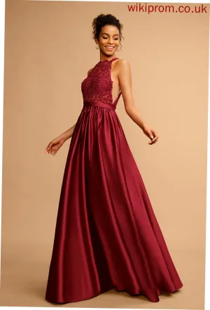 Prom Dresses Satin Floor-Length Sequins Halter Ball-Gown/Princess Lace With Penelope
