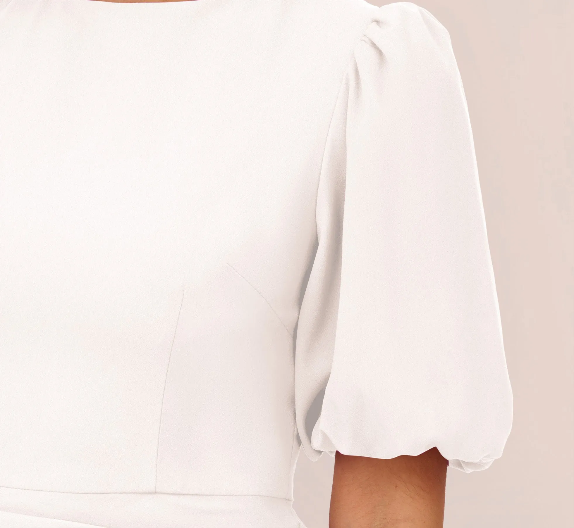 Puff Short Sleeve Sheath Dress With Ruffle Accent In Ivory