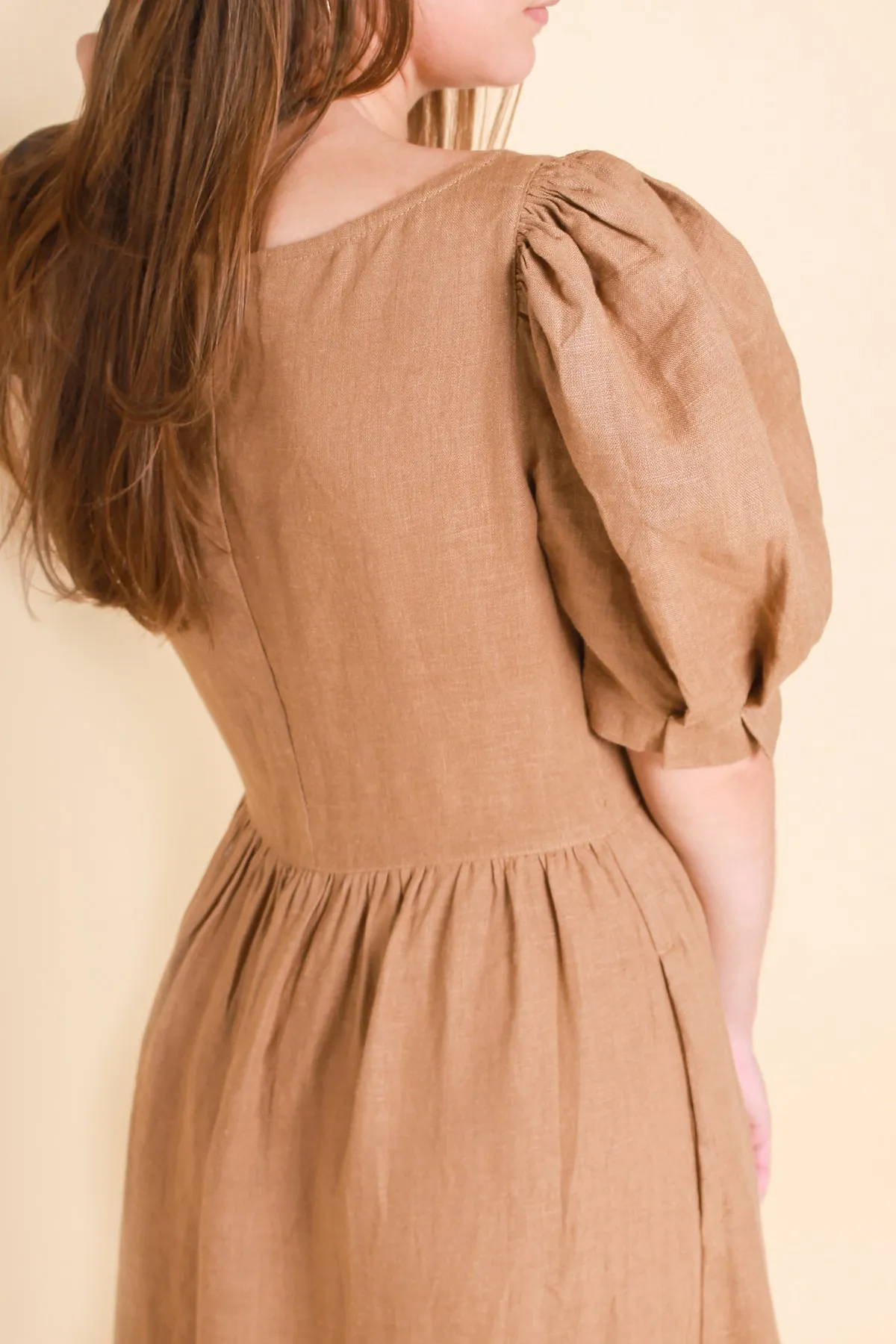 Puff Sleeves Linen Dress JULIA