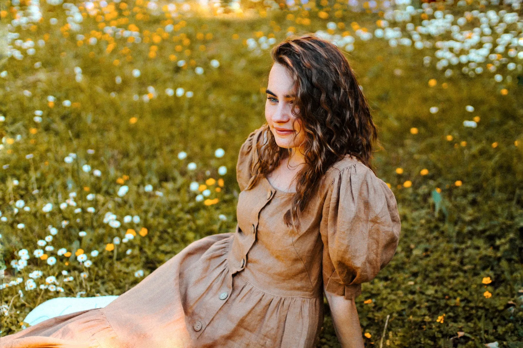 Puff Sleeves Linen Dress JULIA