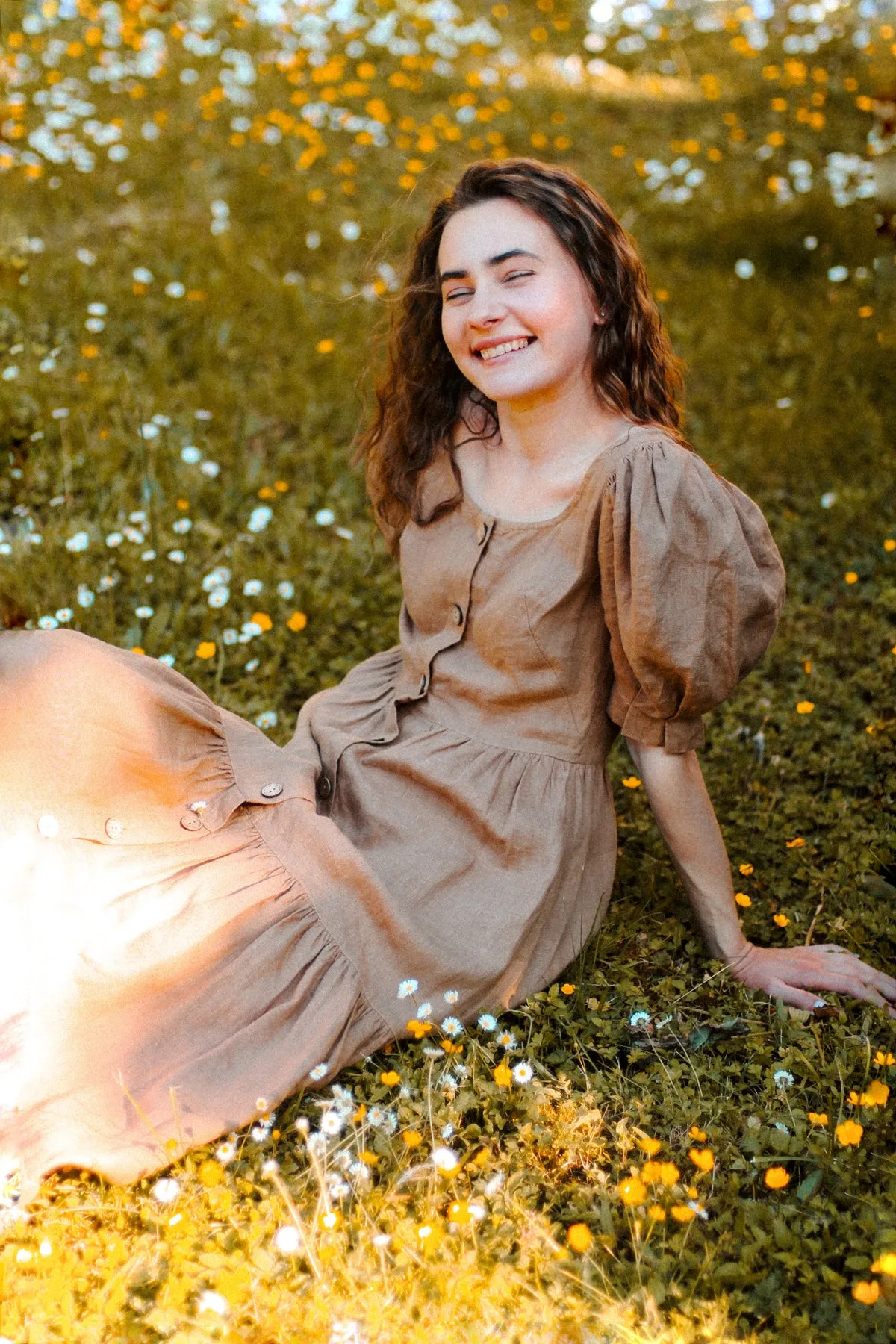 Puff Sleeves Linen Dress JULIA