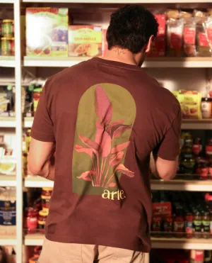 Rare Rabbit Articale Men's Heimer Brown Cotton Polyester Fabric Crew Neck Oversized Fit Knit Botanical Print T-Shirt