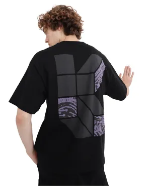 Rare Rabbit Men Karwo Black Cotton Fabric Short Sleeve Crew Neck Oversized Fit Graphic Print T-Shirt