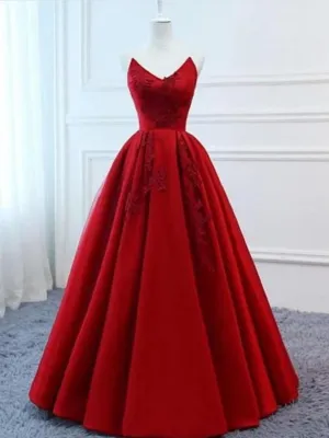 Red Puffy Prom Dress Lace Sweet 16th Ball Gown for Prom