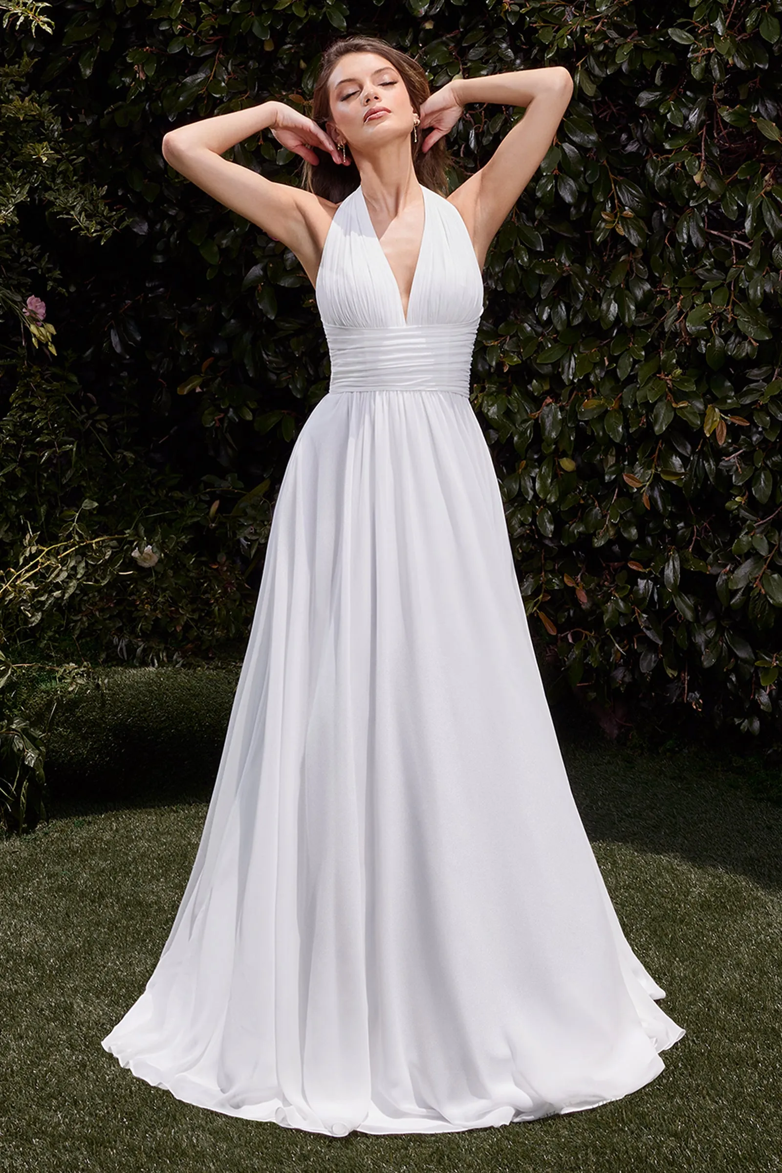 Satin White Halter A-line Gown by Ladivine CD372W