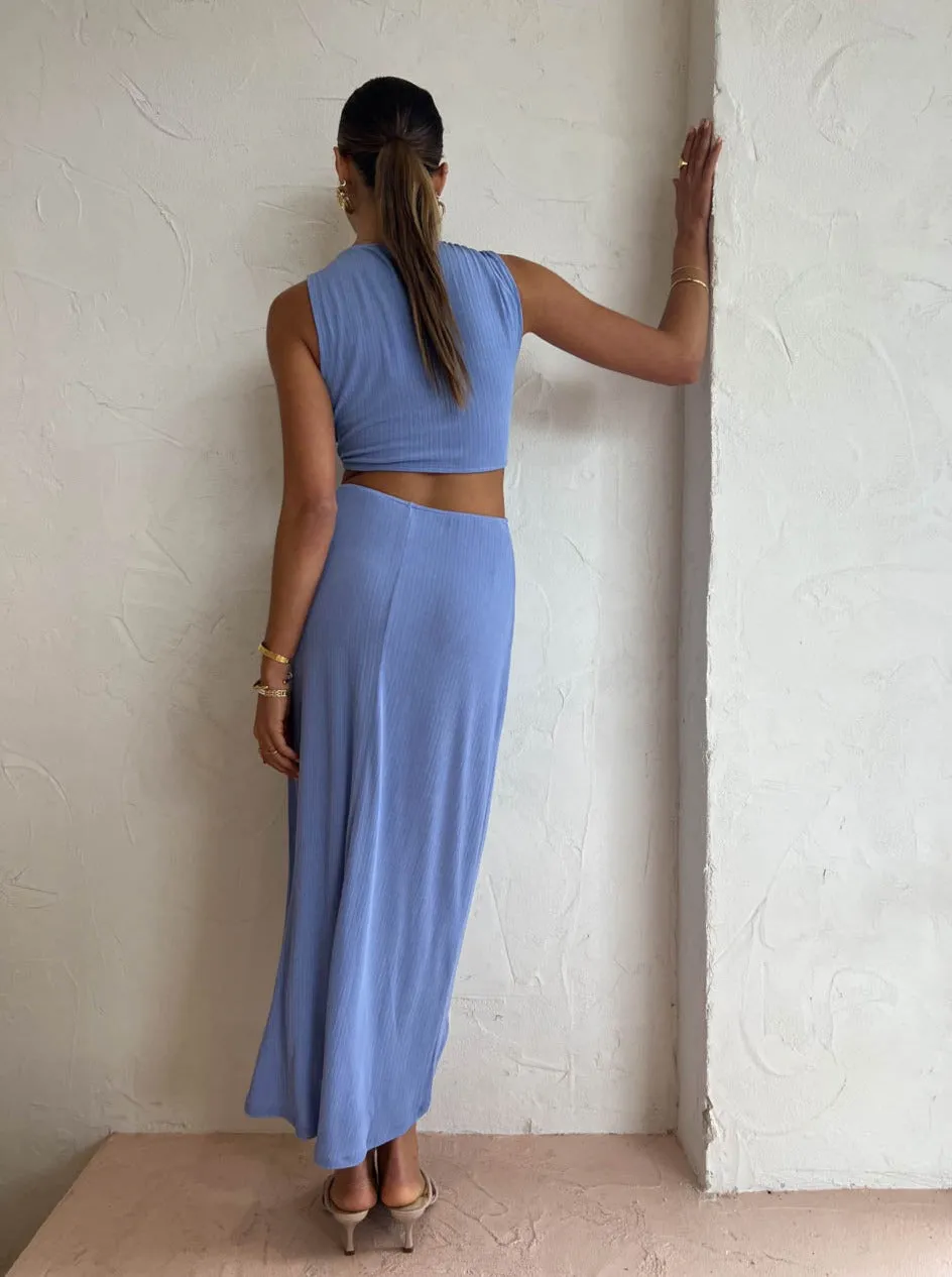 Suboo Ether Sleeveless Cross Over Midi Dress in Cornflower