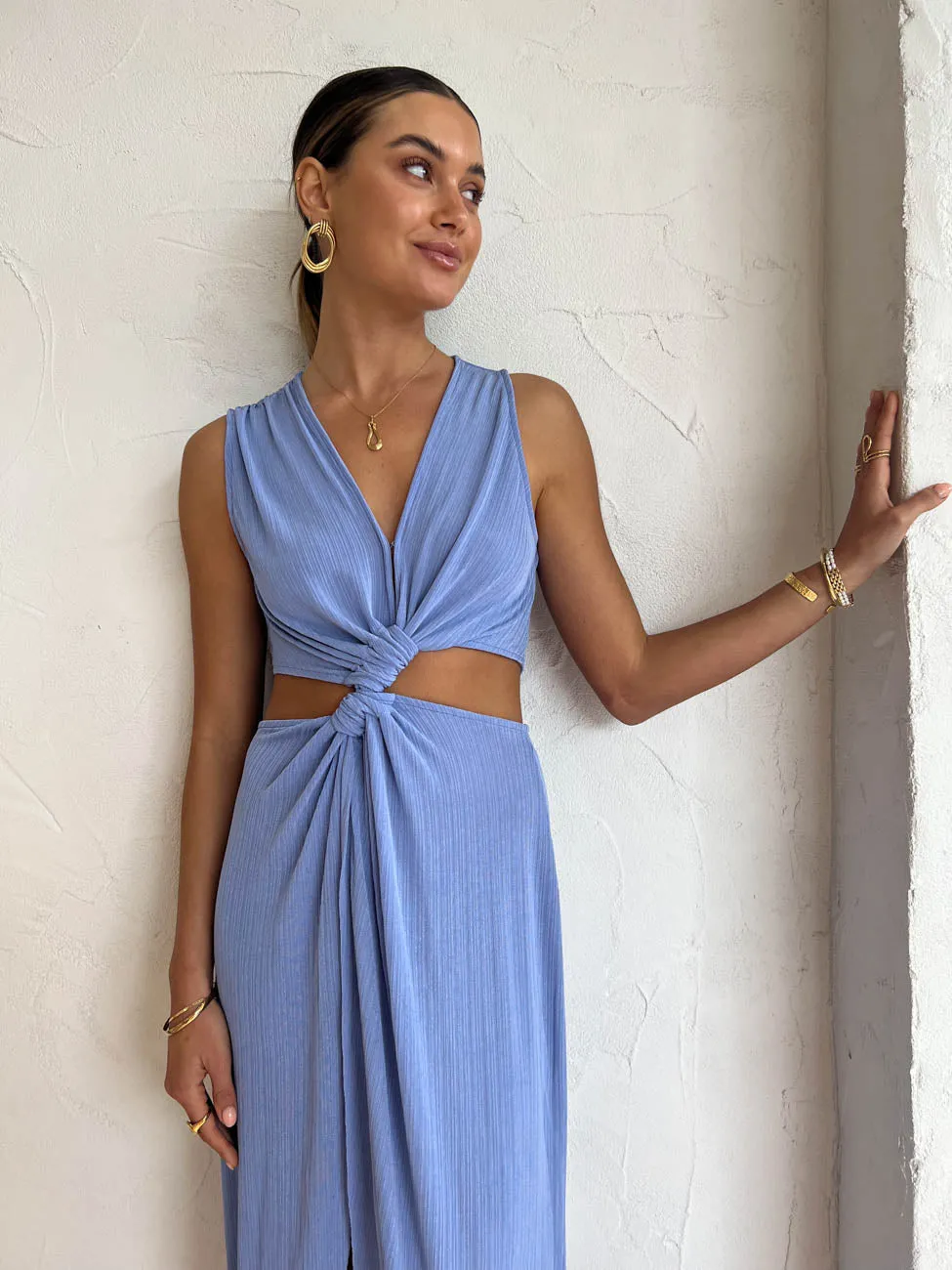 Suboo Ether Sleeveless Cross Over Midi Dress in Cornflower