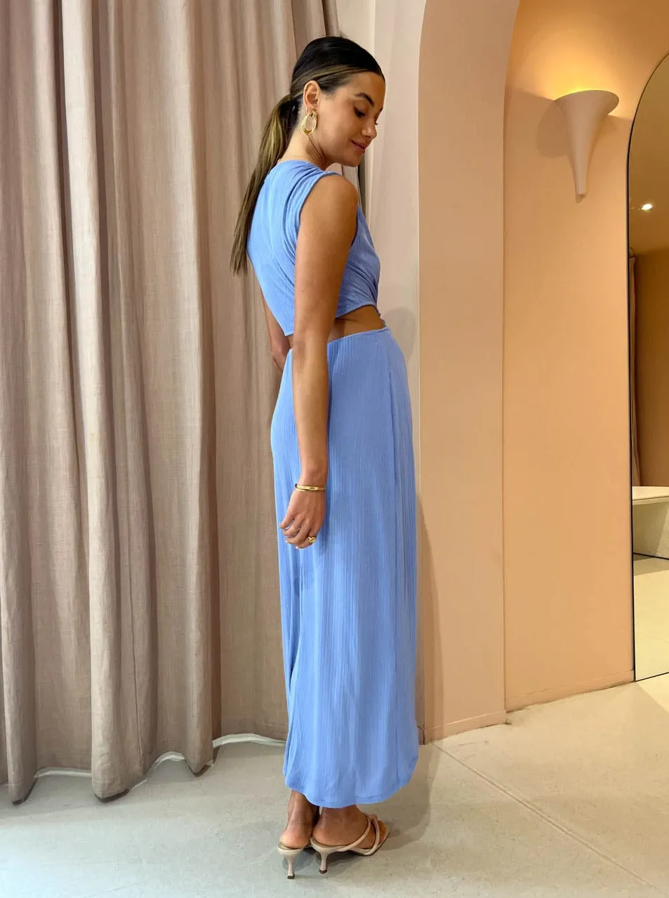 Suboo Ether Sleeveless Cross Over Midi Dress in Cornflower