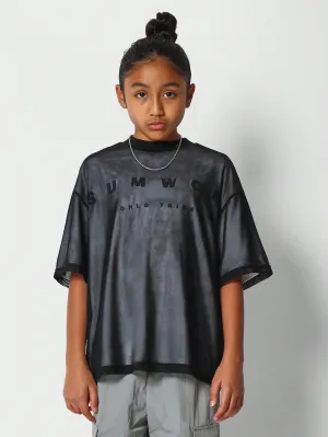Tween Girls Mesh Oversized Fit Tee WIth Front Print