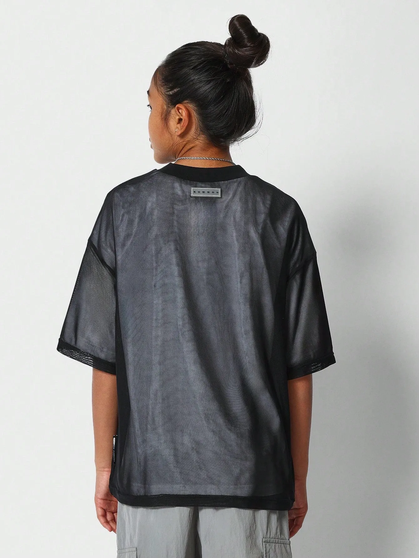 Tween Girls Mesh Oversized Fit Tee WIth Front Print