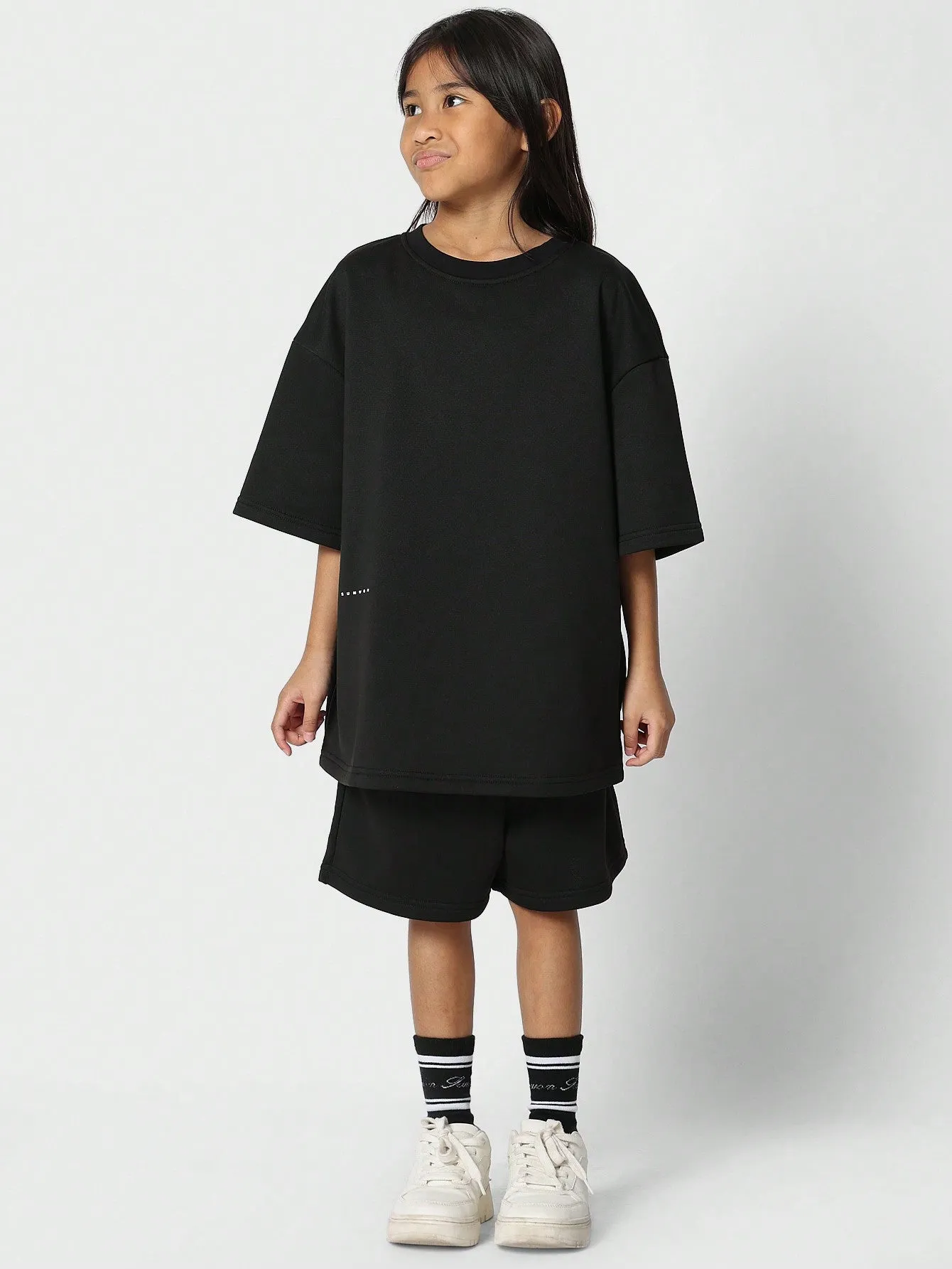 Tween Girls Oversized Fit Tee With Back Number Print
