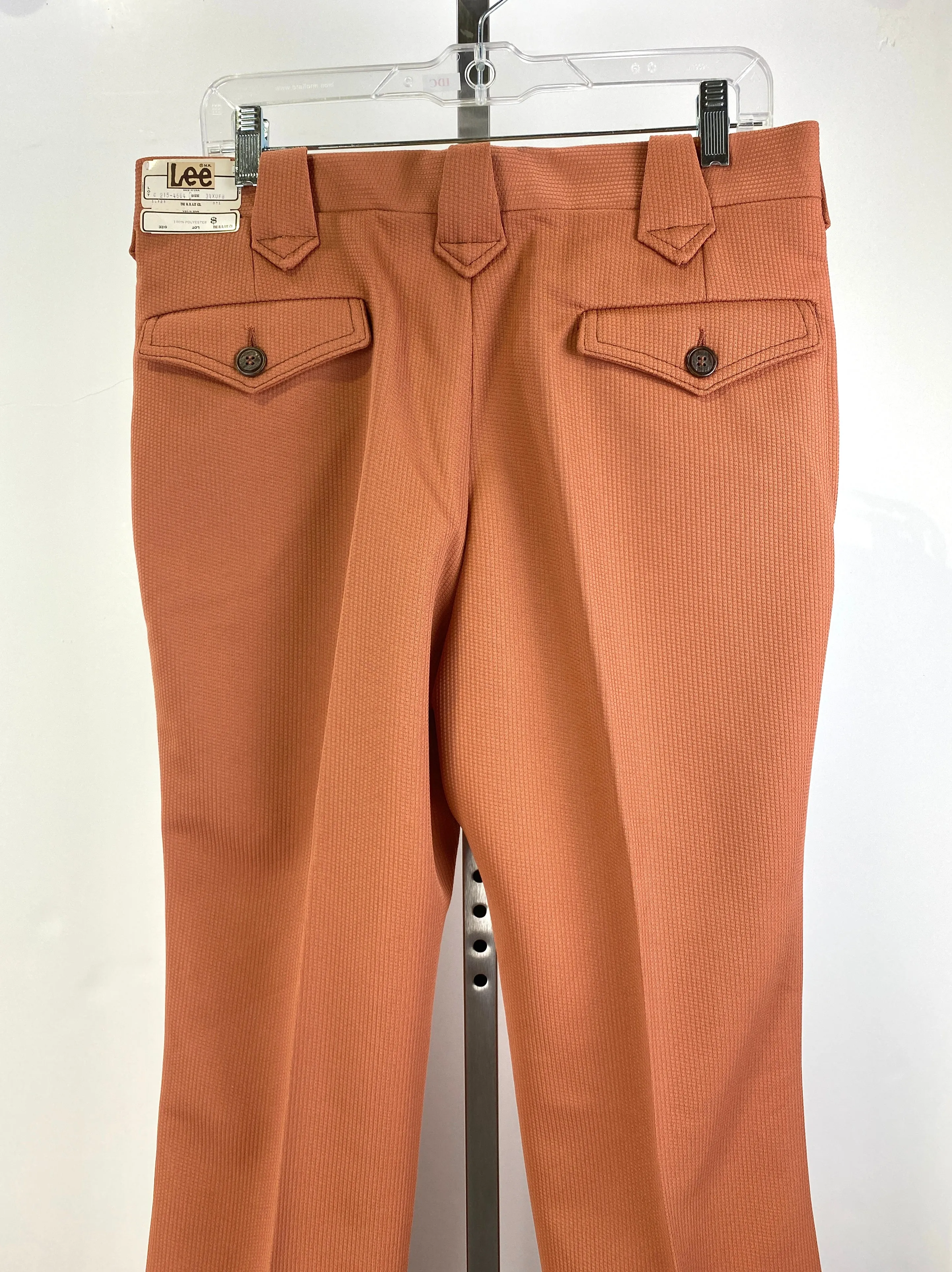 Vintage 1970s Deadstock Lee Polyester Flared Trousers, Men's Rust 'Frontier' Slacks, NOS