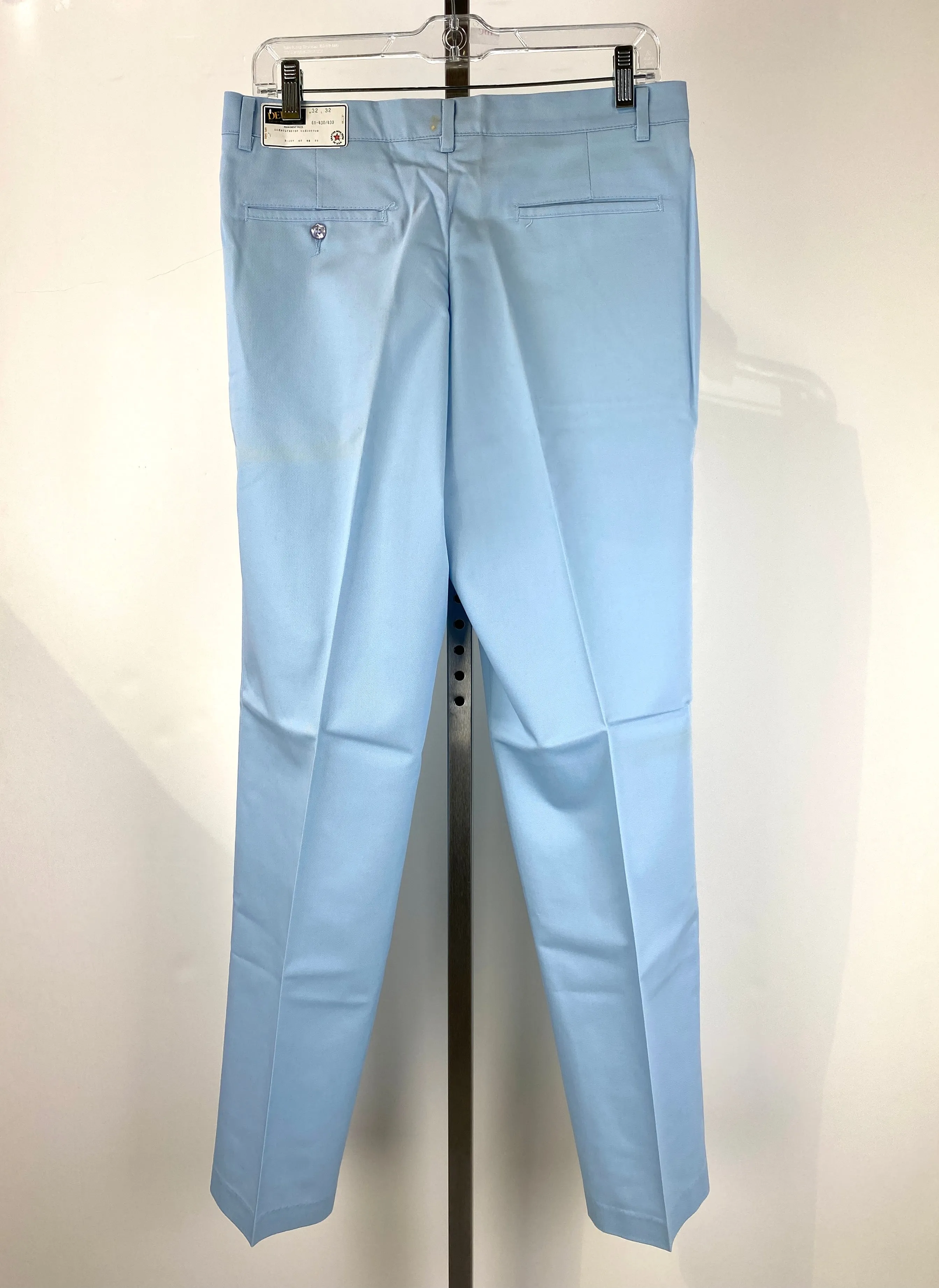 Vintage 1970s Deadstock Straight-Leg Polycotton Trousers, Men's Blue 'Dee Cee' Slacks, NOS