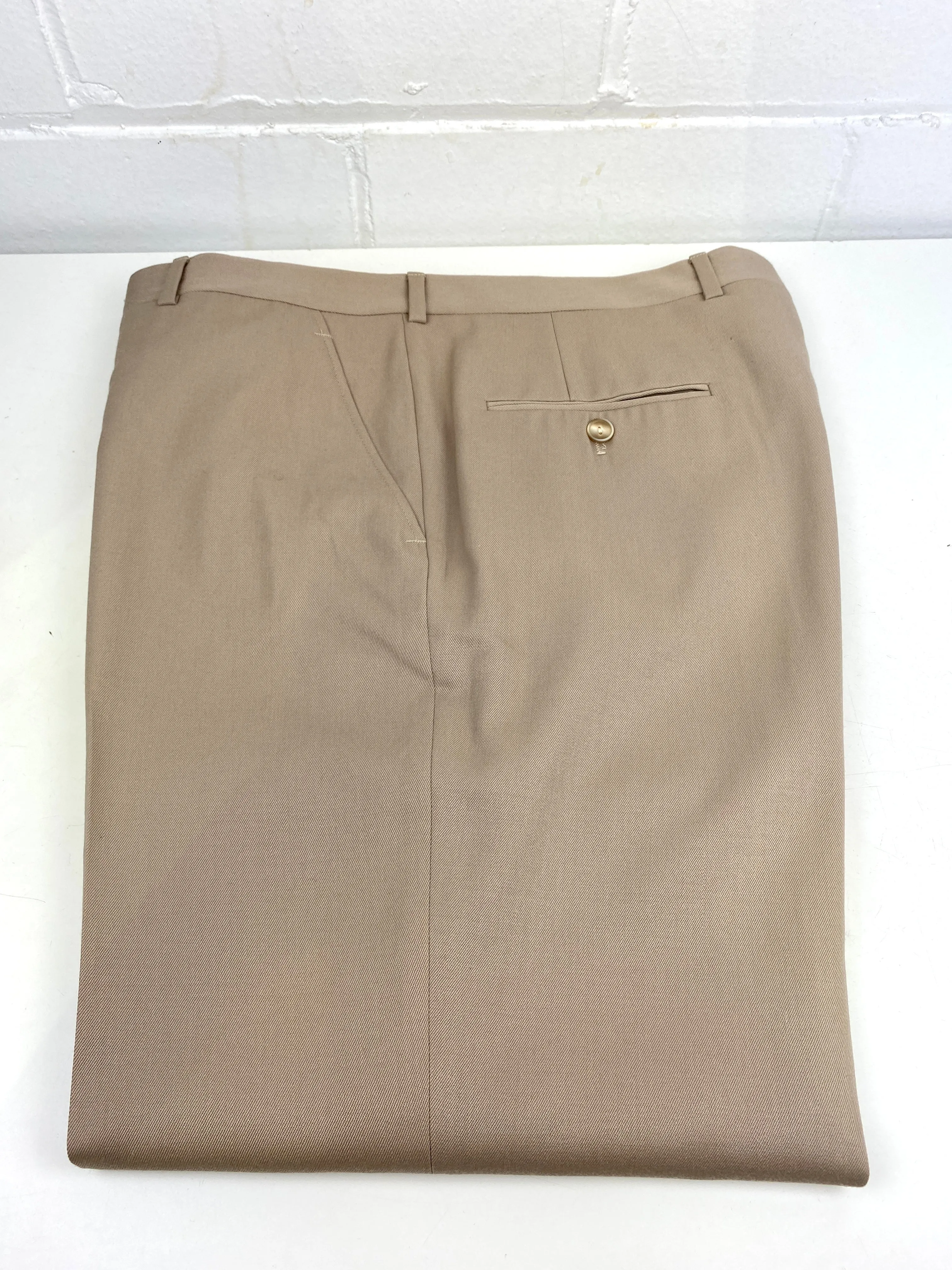 Vintage 1970s Deadstock Straight Wool Trousers, Men's Beige Slacks, NOS