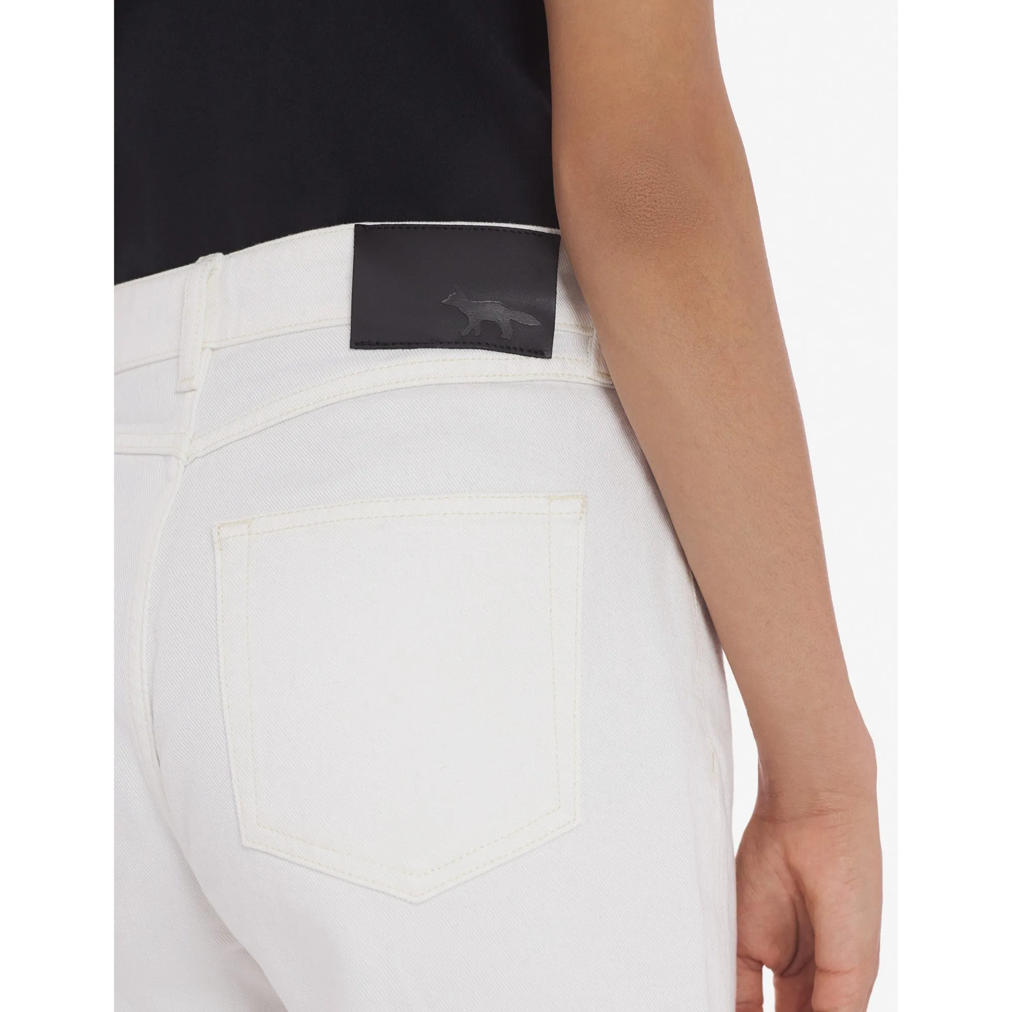 Women Cropped Straight Jeans - Ecru
