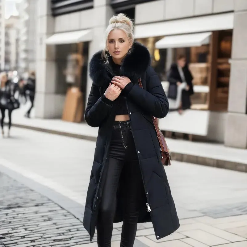 Women's Cotton-padded Clothes Over The Knee Large Fur Collar Quilted Jacket