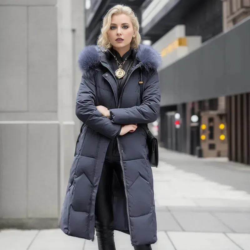 Women's Cotton-padded Clothes Over The Knee Large Fur Collar Quilted Jacket