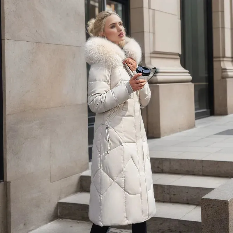 Women's Cotton-padded Clothes Over The Knee Large Fur Collar Quilted Jacket