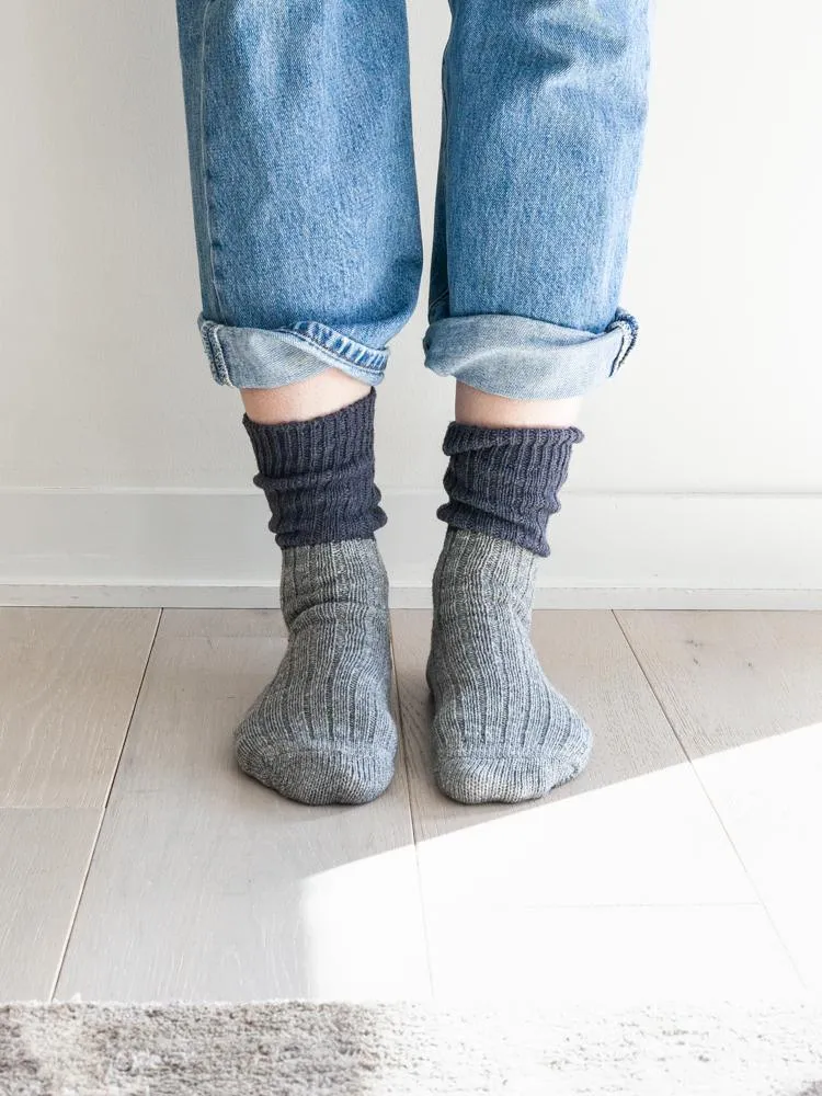 Wool Cotton Slab Socks, Charcoal