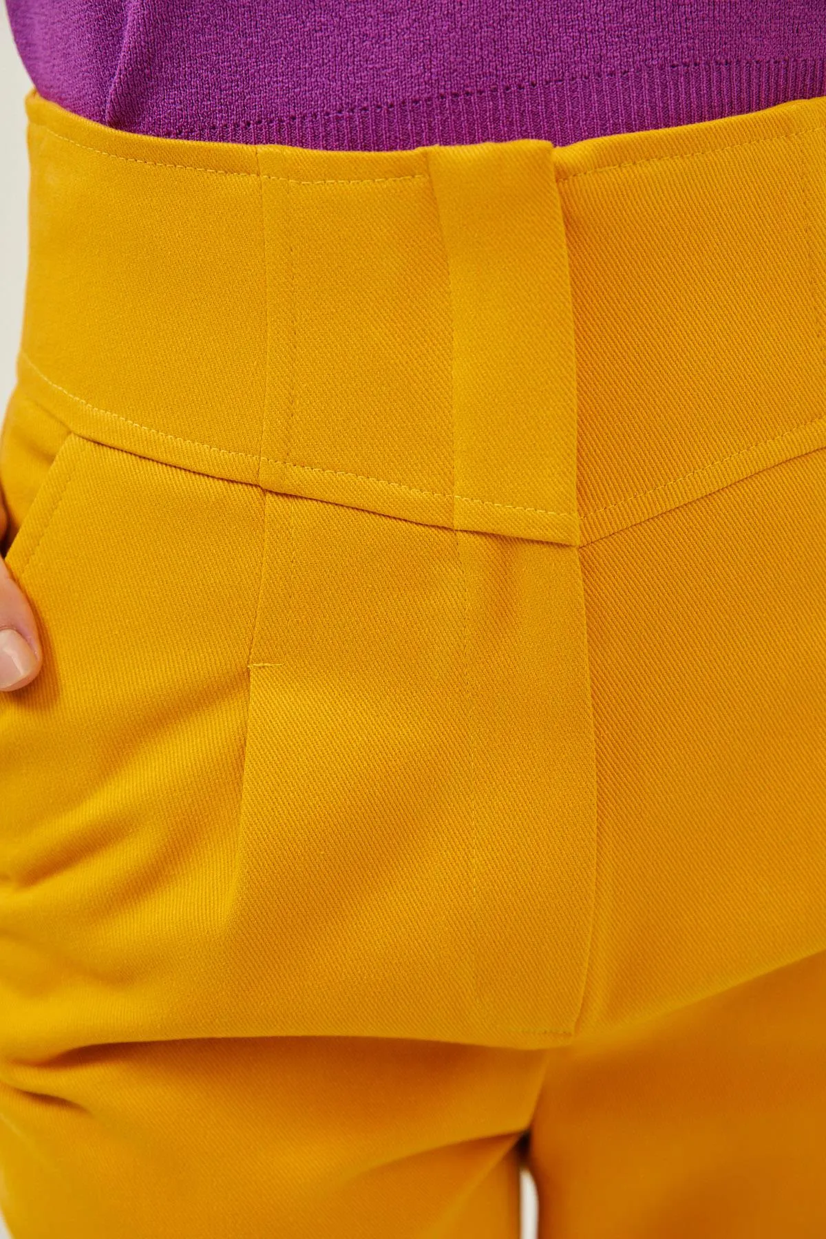 Yellow Cotton High Rise Straight Leg Trousers