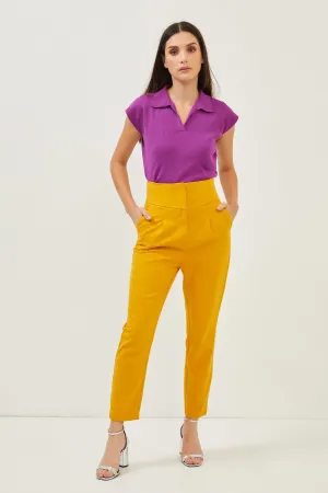Yellow Cotton High Rise Straight Leg Trousers