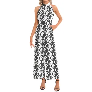 Yin and Yang Halter Neck Buckle Belted Jumpsuit