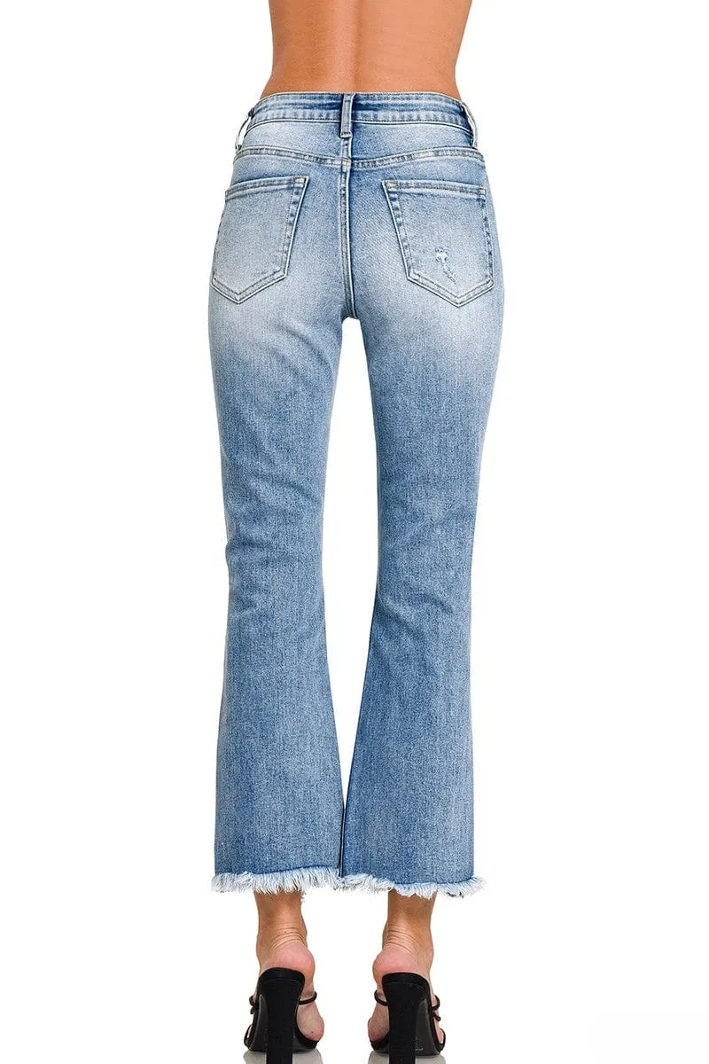 Zenana High Rise Straight Cropped Leg Raw Hem Jeans